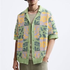 Zara JACQUARD PATCHWORK KNIT SHIRT